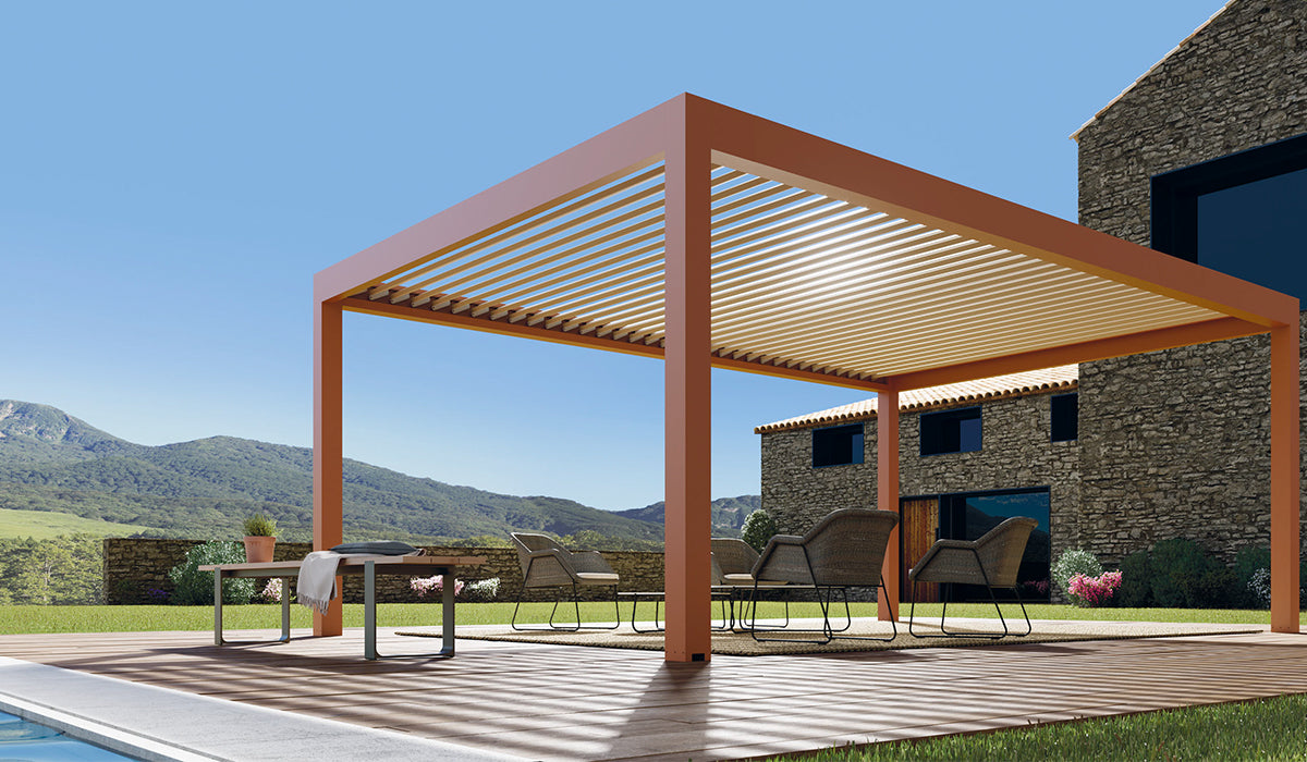 Vrijstaande pergola met lamellendak