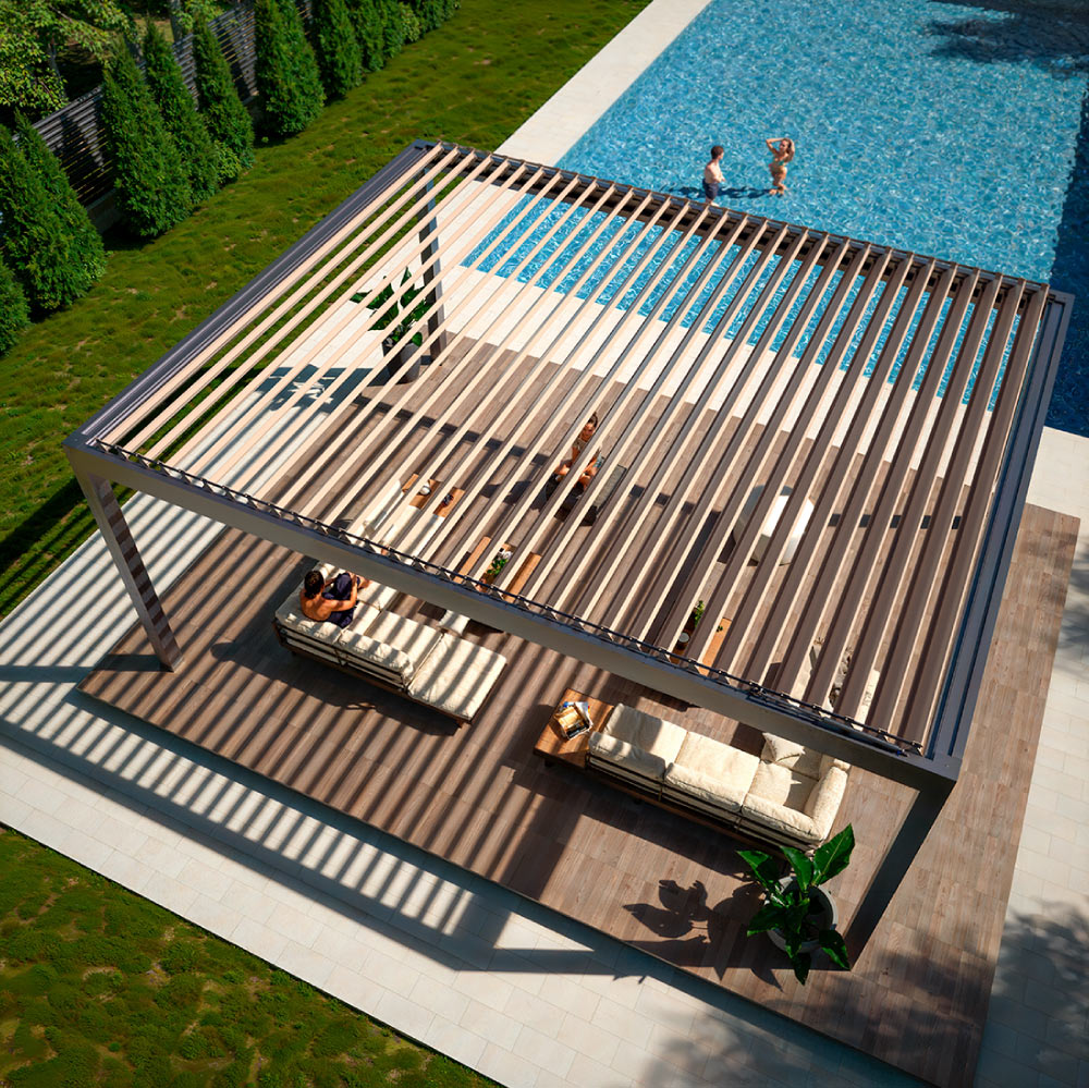Pergola met lamellendak van bovenaf