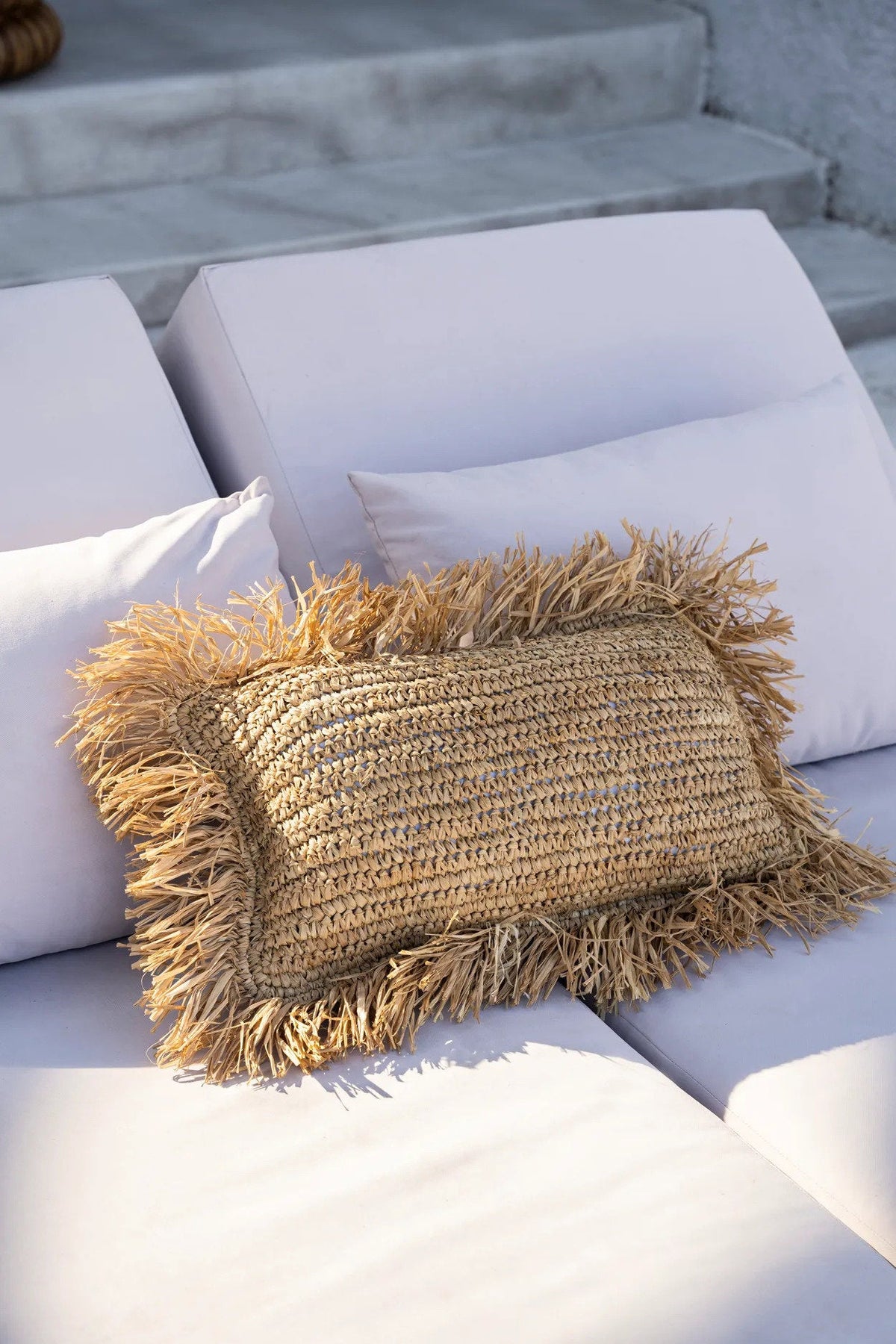 De Raffia Kussenhoes Rechthoekig - Naturel - 30x50 — Bazar Bizar, foto 5