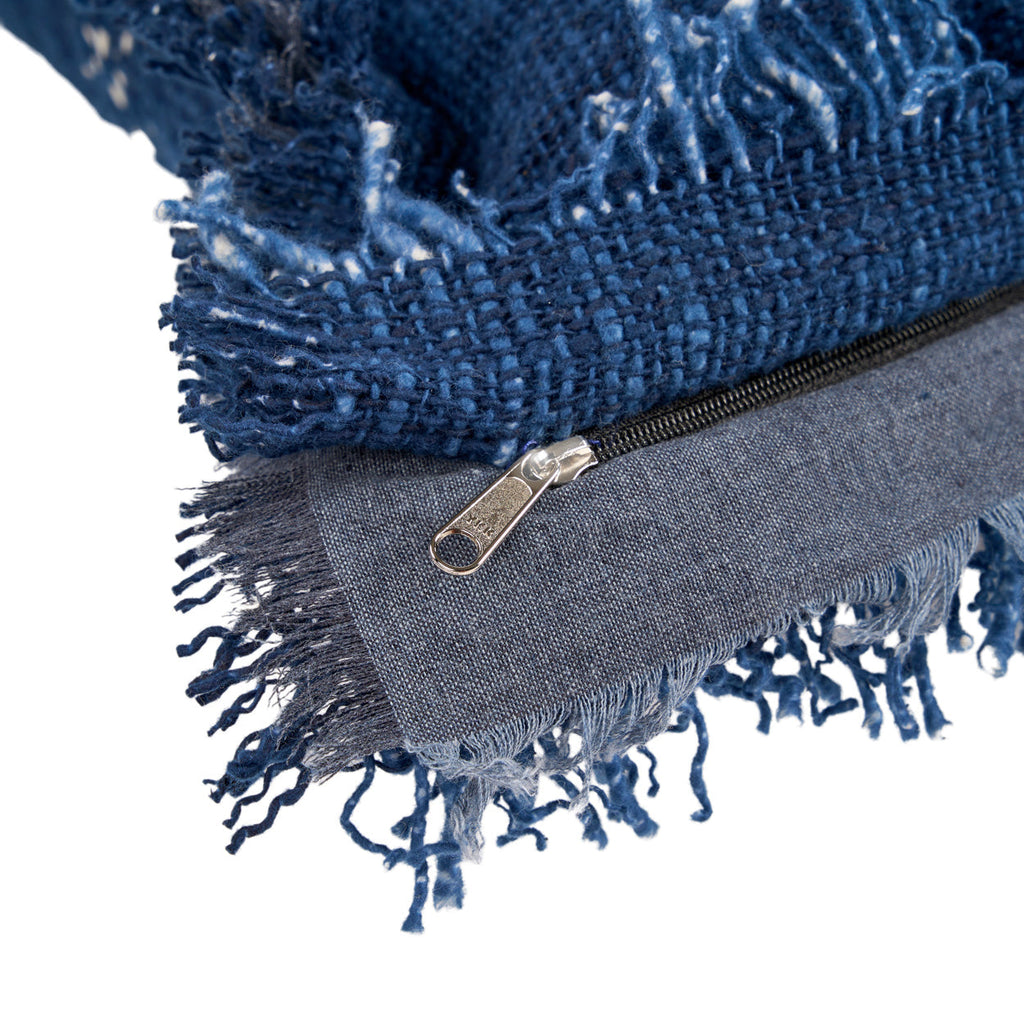 De azuurblauwe kussenhoes met franjes - Indisch blauw — Bazar Bizar, foto 7