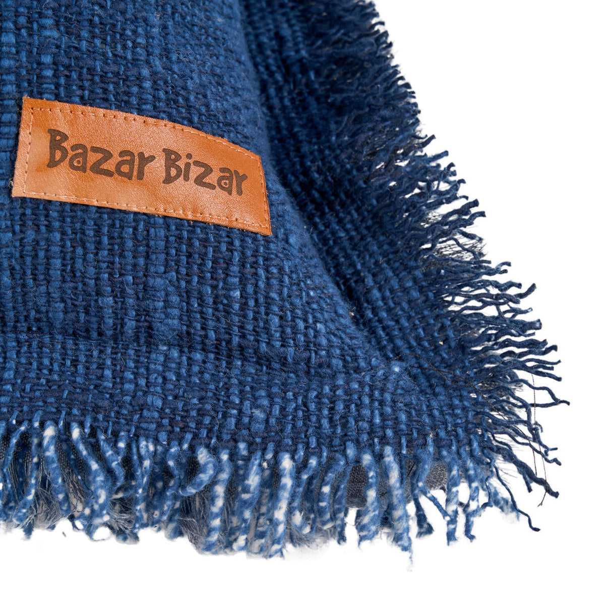 De azuurblauwe kussenhoes met franjes - Indisch blauw — Bazar Bizar, foto 5