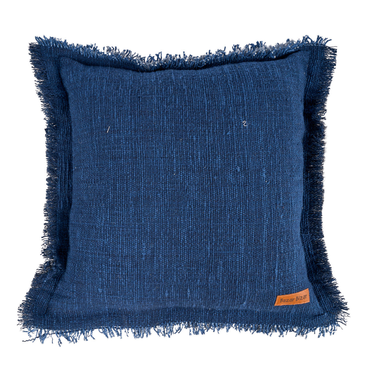 De azuurblauwe kussenhoes met franjes - Indisch blauw — Bazar Bizar, foto 6