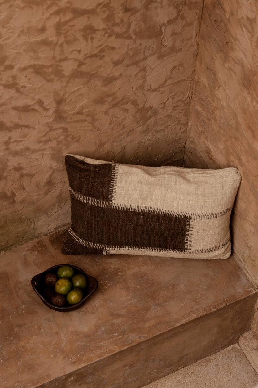 Kussenhoes met cacao-patchwork - natuurlijk bruin — Bazar Bizar, foto 3