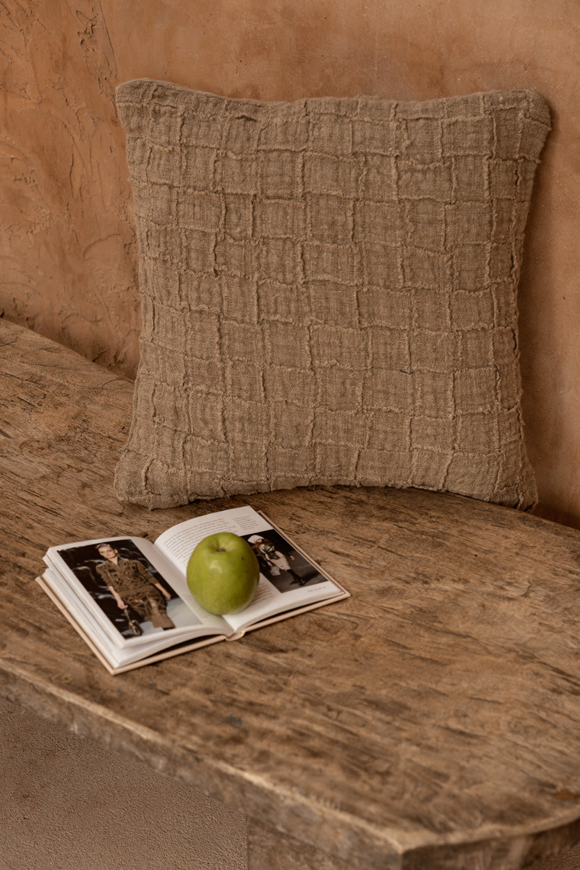 De linnen Damier kussenhoes - naturel — Bazar Bizar, foto 2