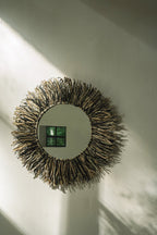 De Raffia Fringe Spiegel - Naturel Zwart - M — Bazar Bizar, foto 3