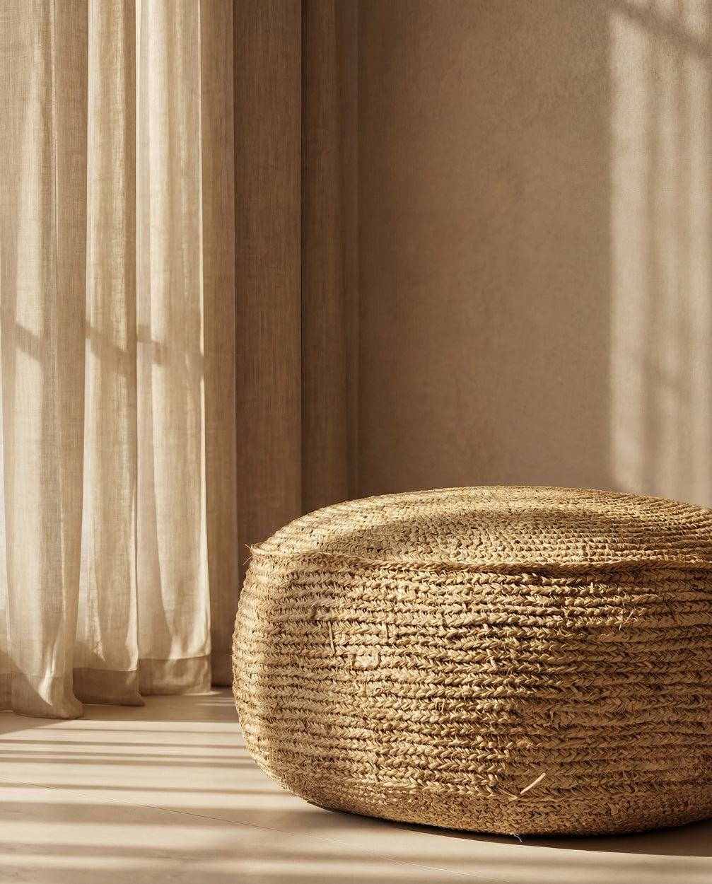 De Raffia Flores Poef - Naturel — Bazar Bizar, foto 3