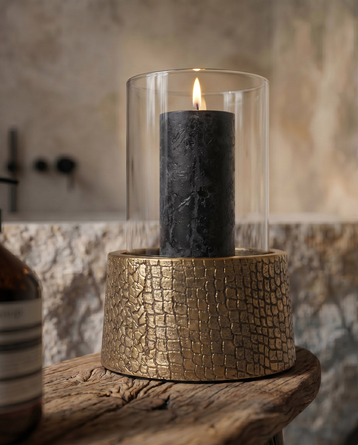 De Croco Kaarsenhouder met Glas - Messing - L — Bazar Bizar, foto 3