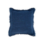 De azuurblauwe kussenhoes met franjes - Indisch blauw - Bazar Bizar
