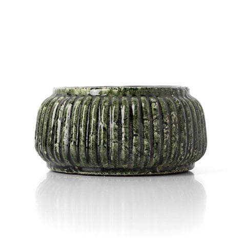 De Forest Geribbelde Bowl Planter - Bosgroen - Laag - Bazar Bizar