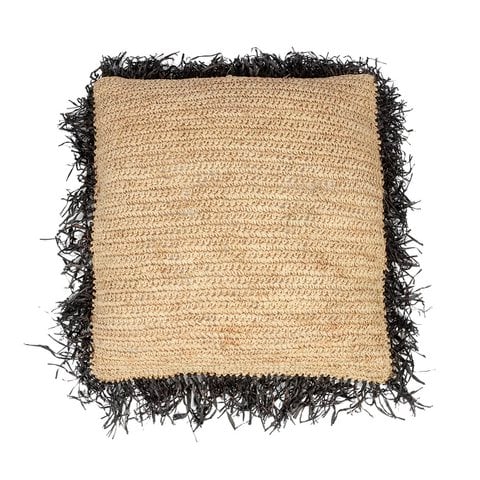 De Raffia Kussenhoes Vierkant - Naturel Zwart - 60x60 - Bazar Bizar