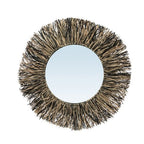De Raffia Fringe Spiegel - Naturel Zwart - M - Bazar Bizar