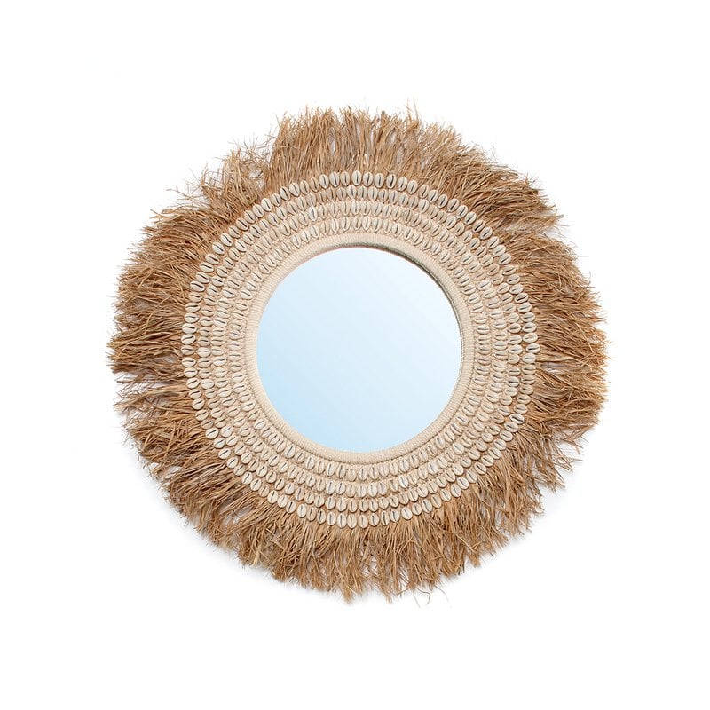 De Raffia Kauri Spiegel - Natuurlijk Wit - Bazar Bizar