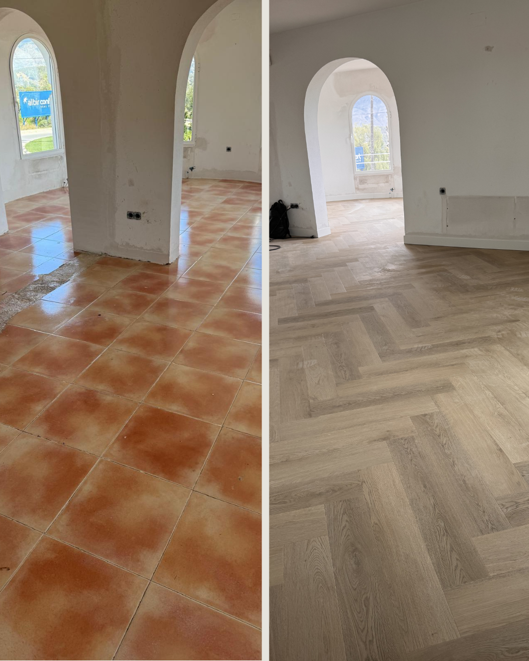 Before and after: PVC flooring over an existing tiled floor